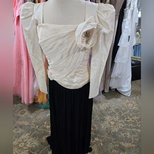 Vintage Tracy Mills Elegant Cream and Black Evening Gown